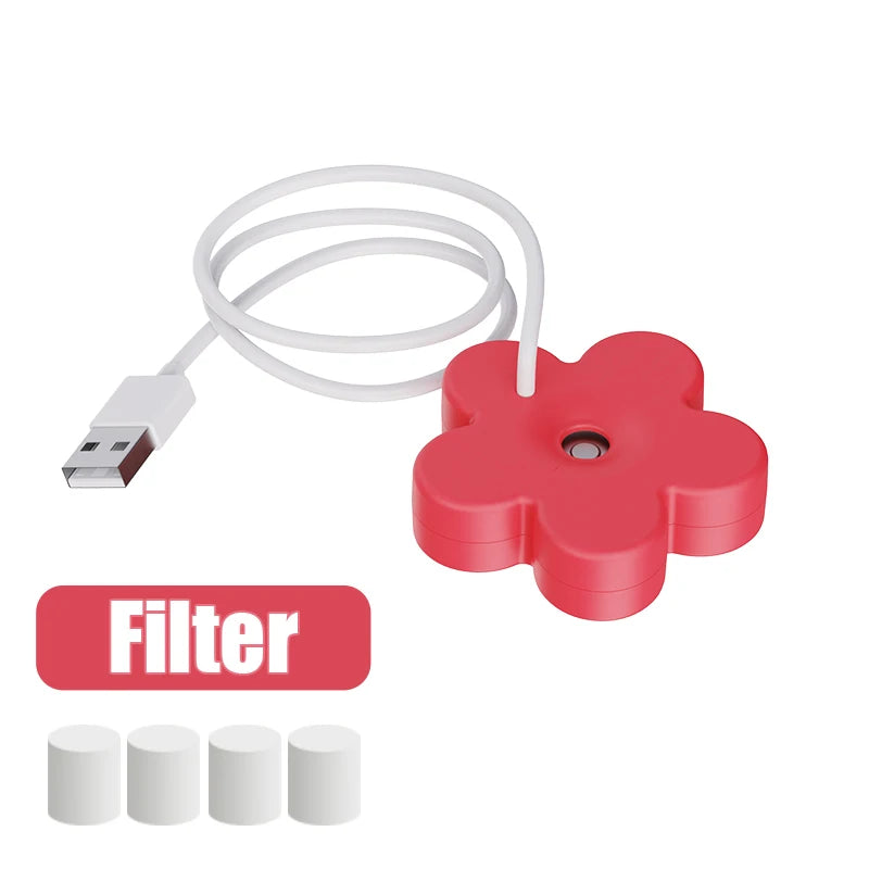 Portable Mini USB with Filter Flower Humidifier Bottle Aroma Diffuser Mist Maker Cool Mist Air Humidifier For Home Office Room